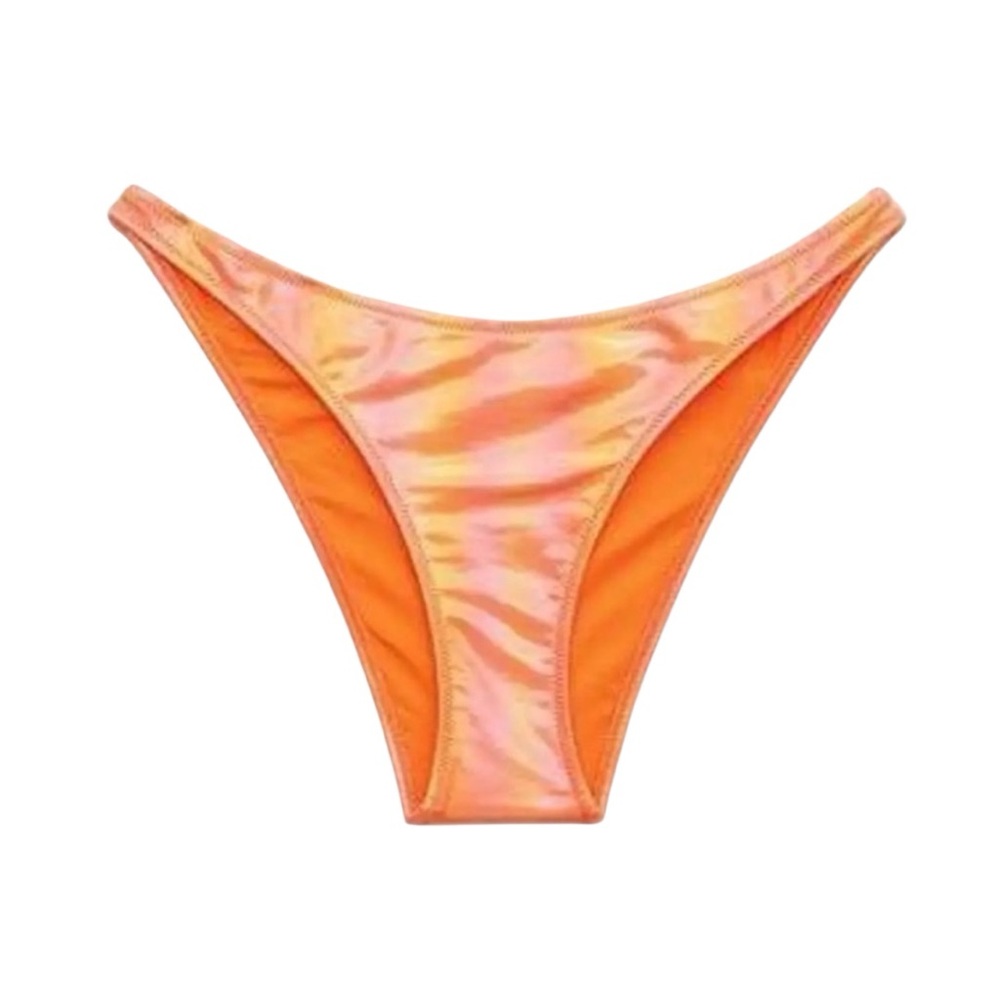 NWT Aerie Metallic Low Rise Cheeky Bikini Bottom in Orange Size Large - Picture 2 of 8